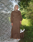Mocha Cinched Buttoned Dress