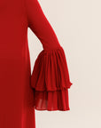 Cherry Red Pleated Sleeve Abaya + Scarf Set (2 pcs)
