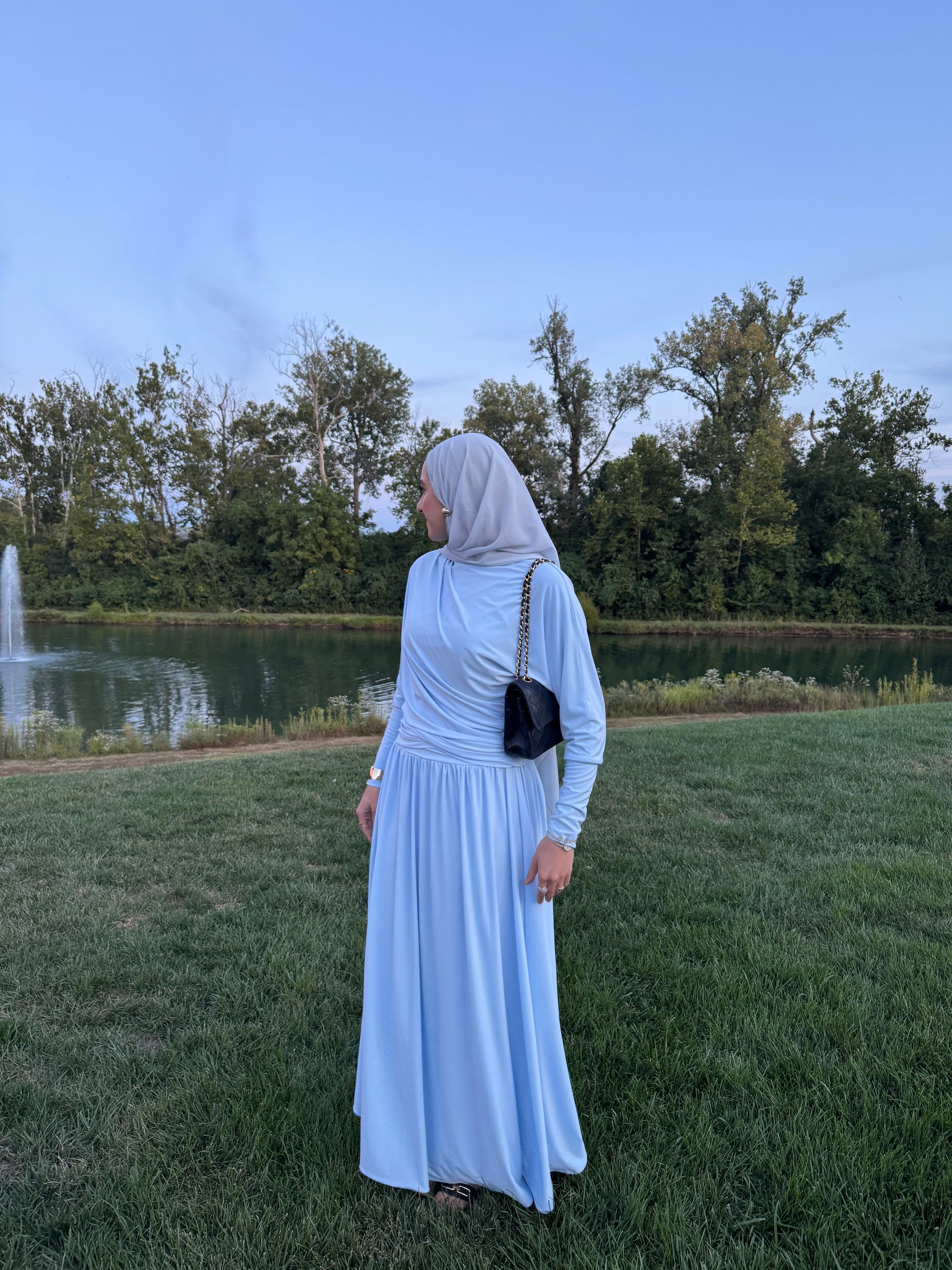 Baby Blue Batwing Jersey Maxi Dress