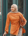 Burnt Orange Satin Ruched Tunic