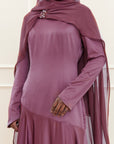Plum Embellished Chiffon Cape Gown