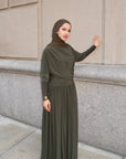 Dark Moss Batwing Jersey Maxi Dress