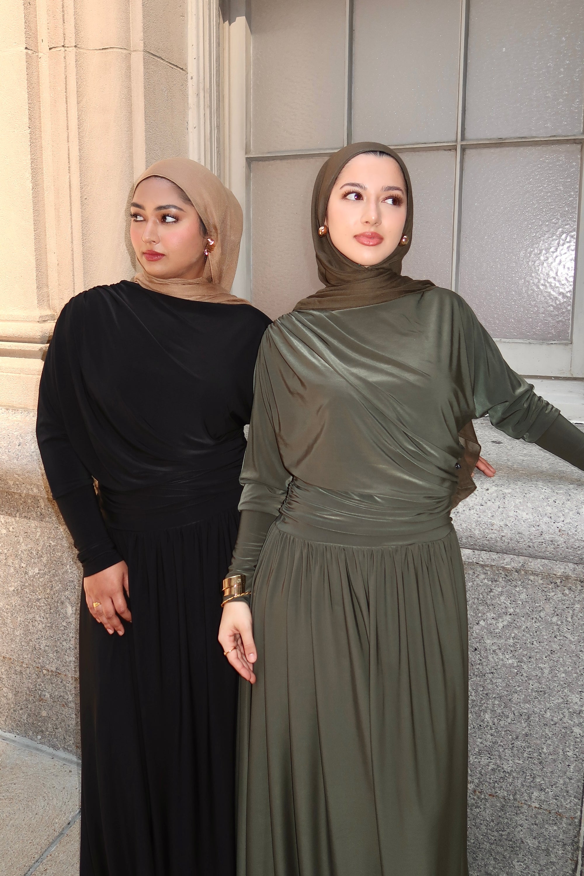 Dark Moss Batwing Jersey Maxi Dress