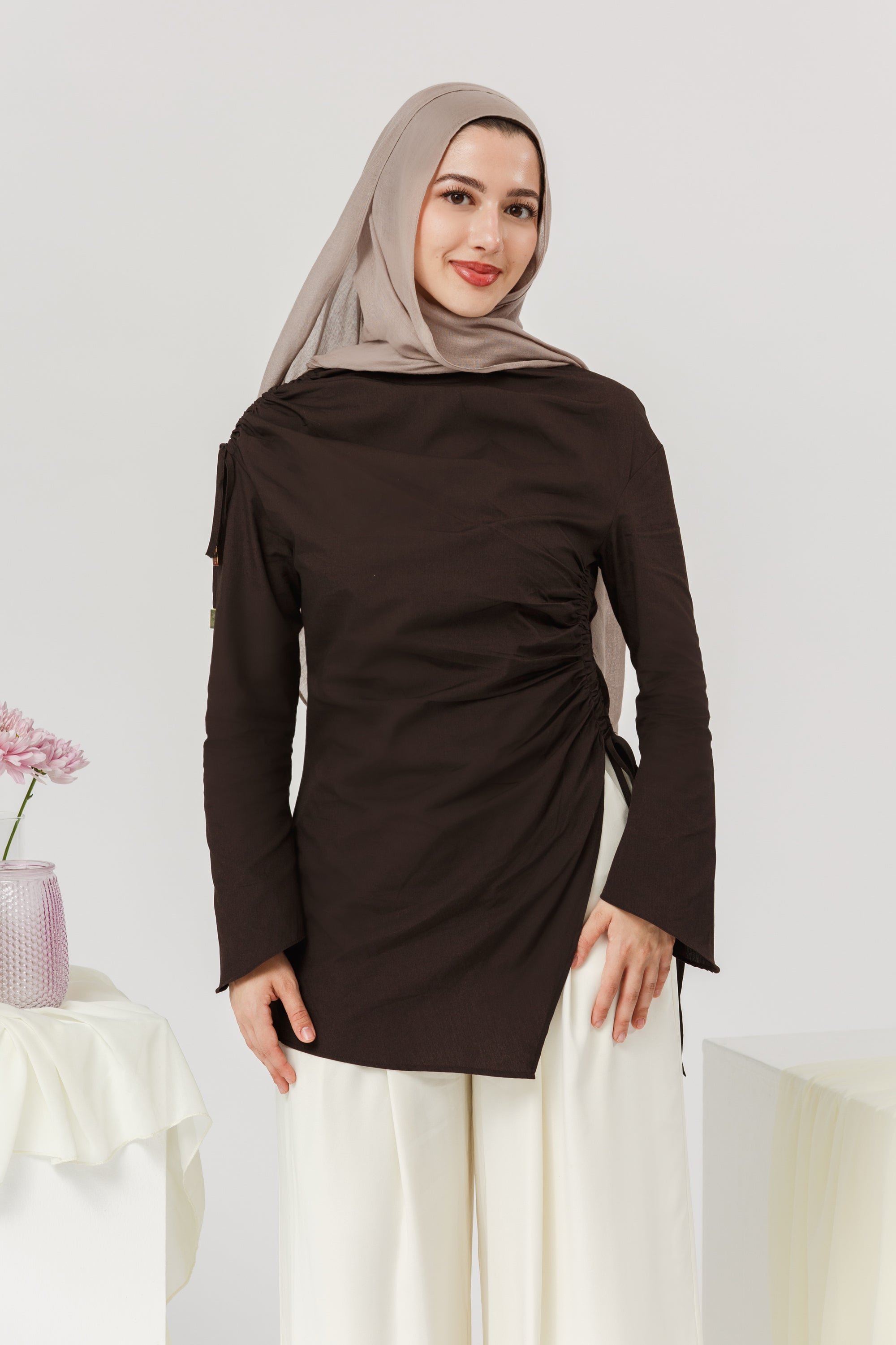 Dark Espresso Cotton Ruched Tunic
