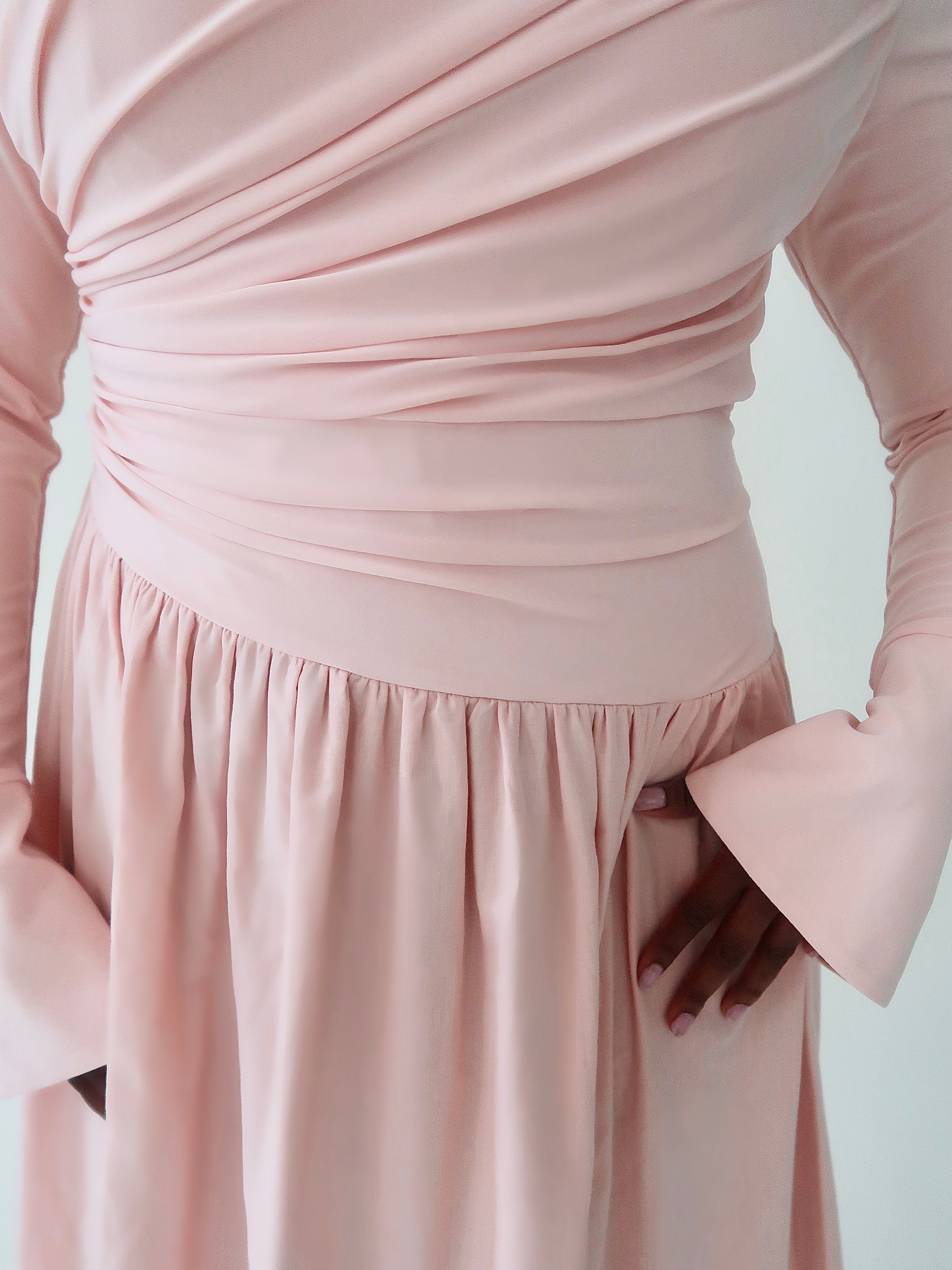 Crepe Blush Asymmetric Draped Dress Summer Evenings Crepe Blush Asymmetric Draped Dress Summer Evenings