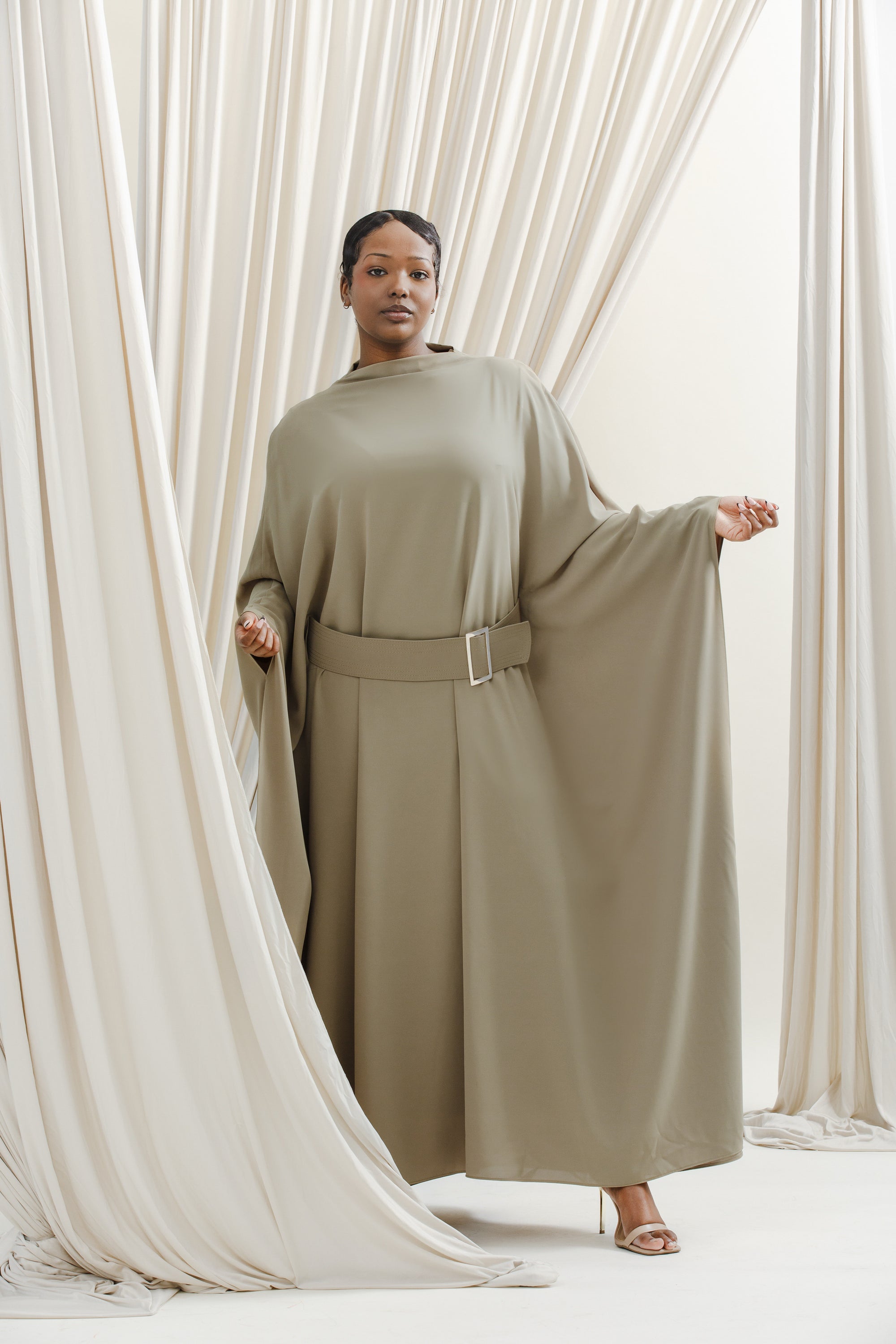 Khaki Belted Kaftan- Final Sale