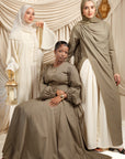 Cream Low Waisted Abaya Set (3 pcs)- Final Sale