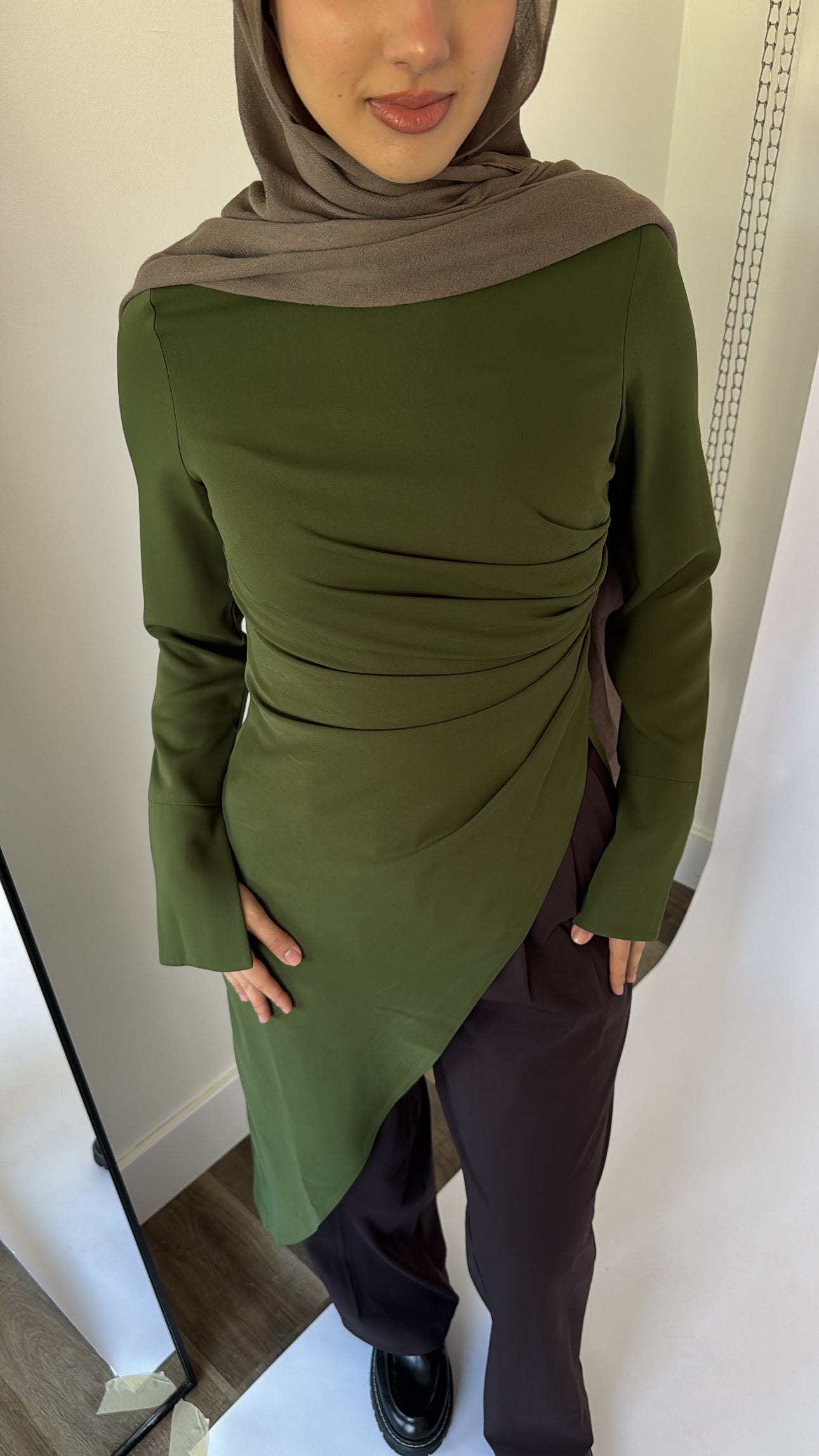 Moss Green Asymmetric Slit Tunic