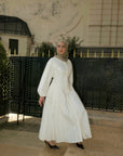 White Cinched Buttoned Dress