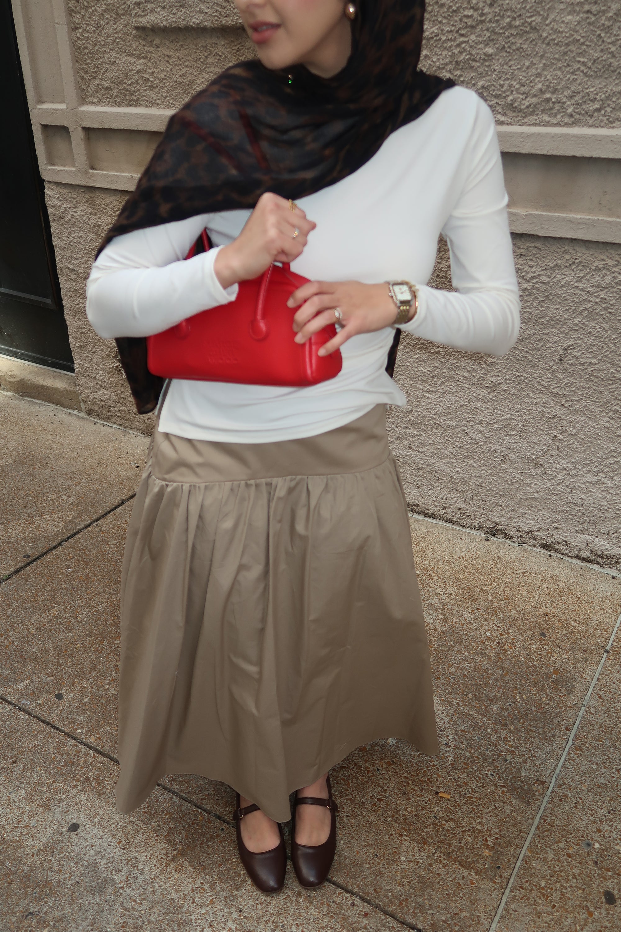 Khaki Cotton Low Waisted Skirt