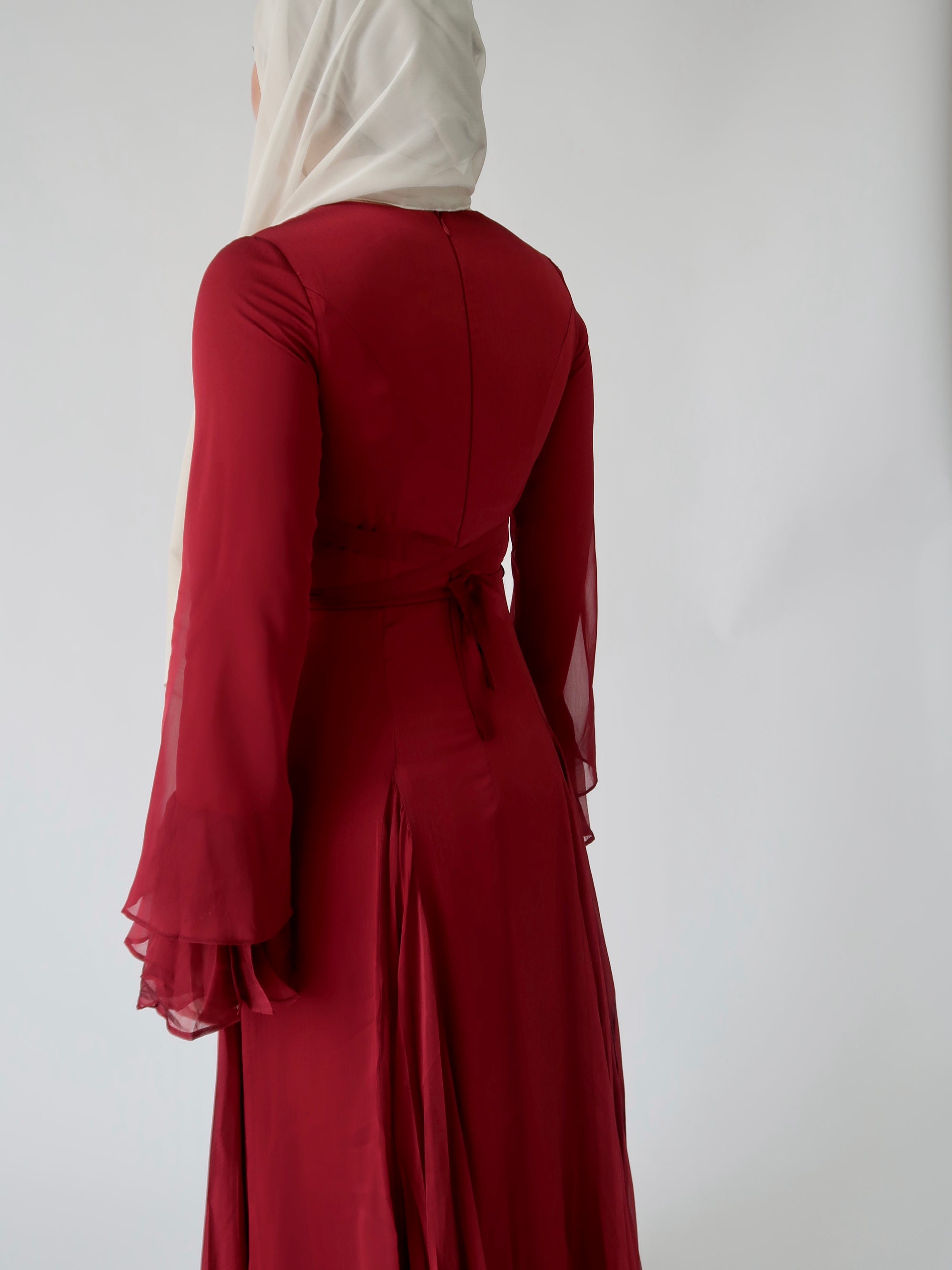 Cherry Red Pleated Slit Gown