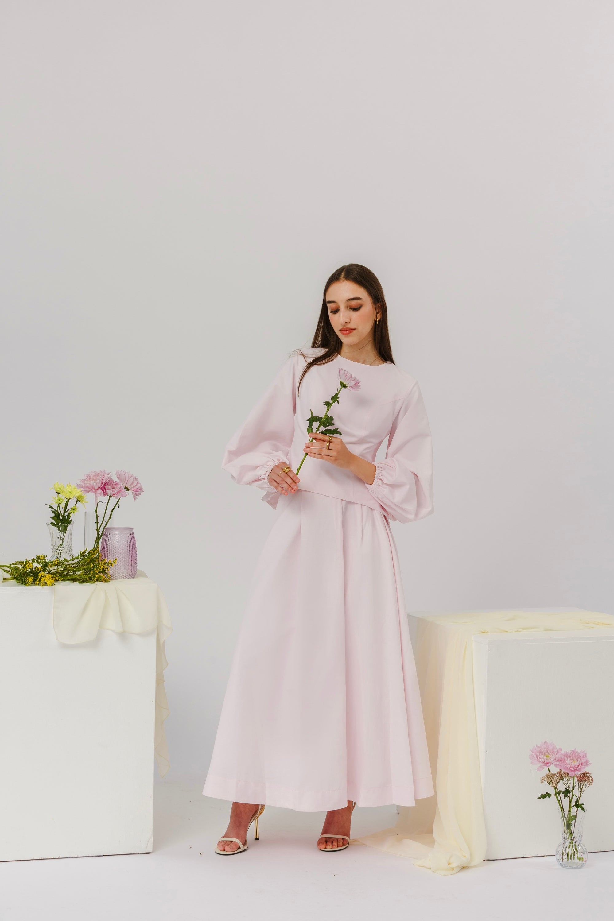 Orchid Pink Balloon Top & Maxi Skirt Set- Final Sale