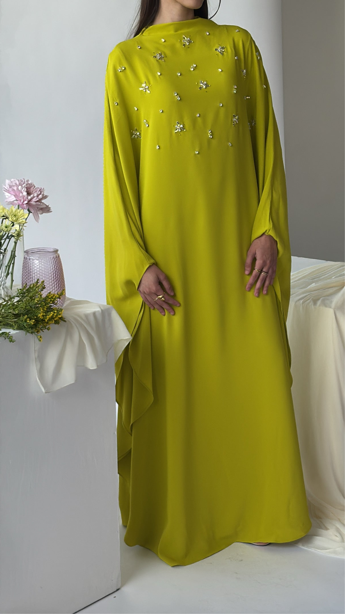 Lime Beaded Kaftan Gown- Final Sale
