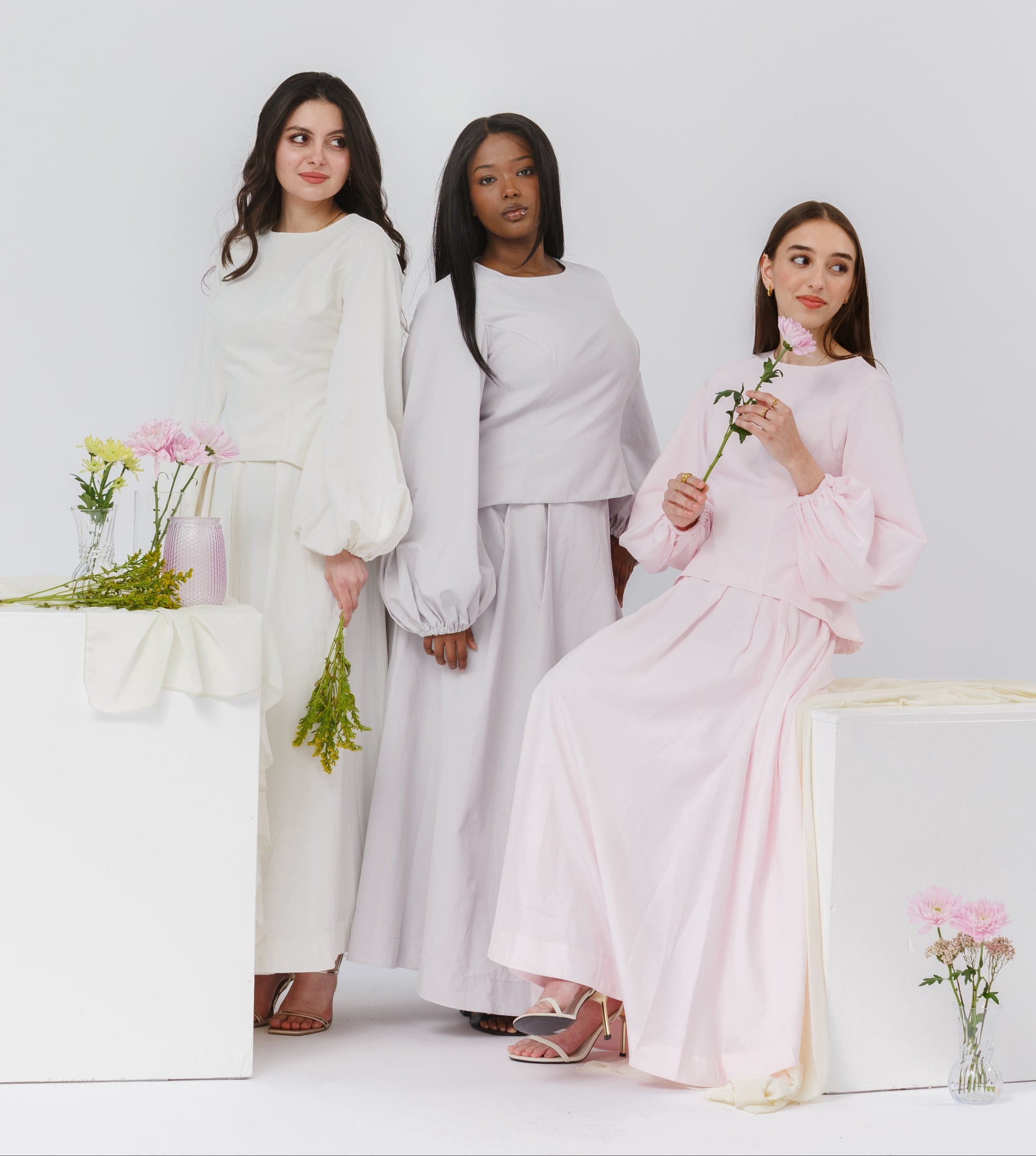 Light Gray Balloon Top & Maxi Skirt Set