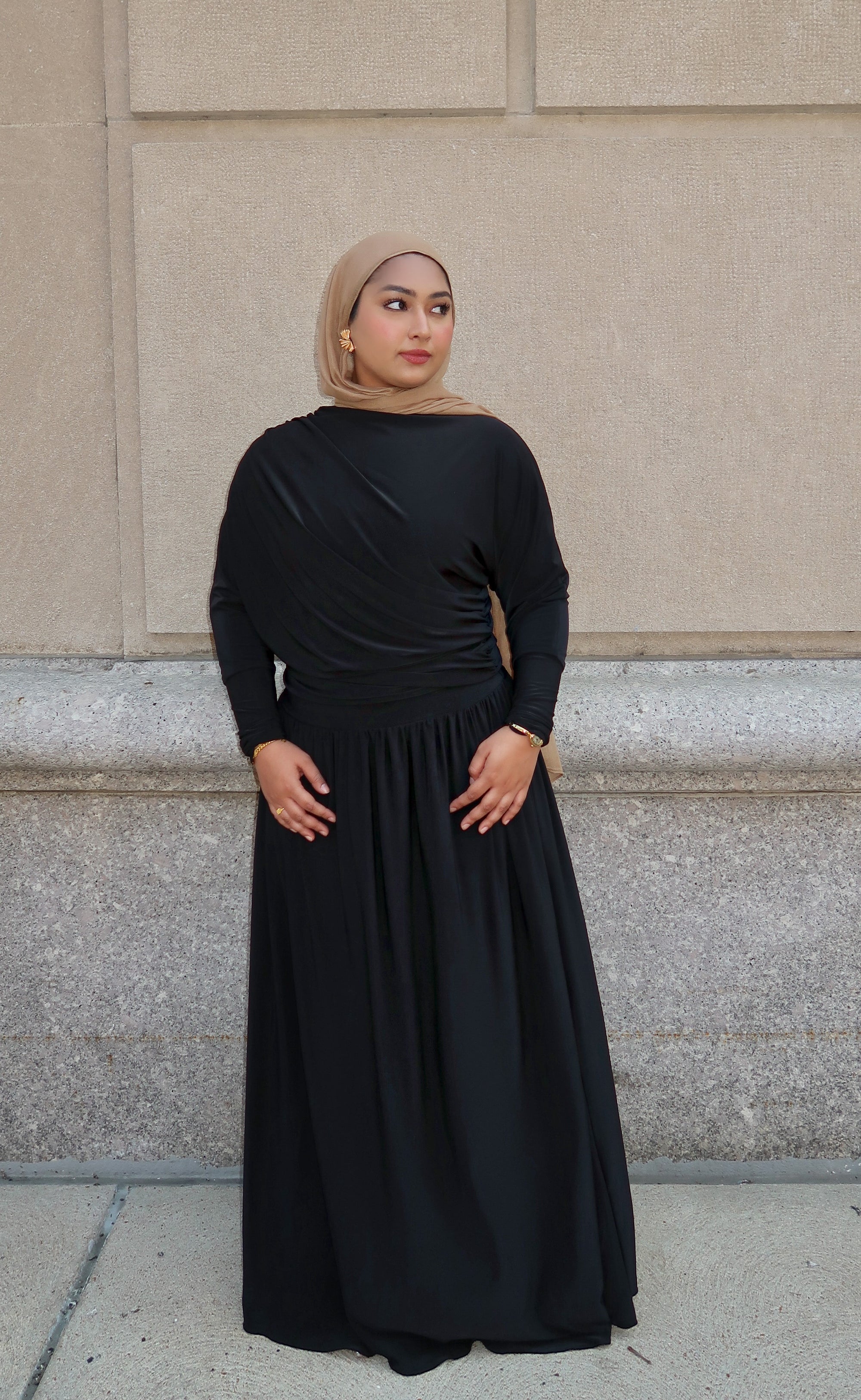 Black Batwing Jersey Maxi Dress