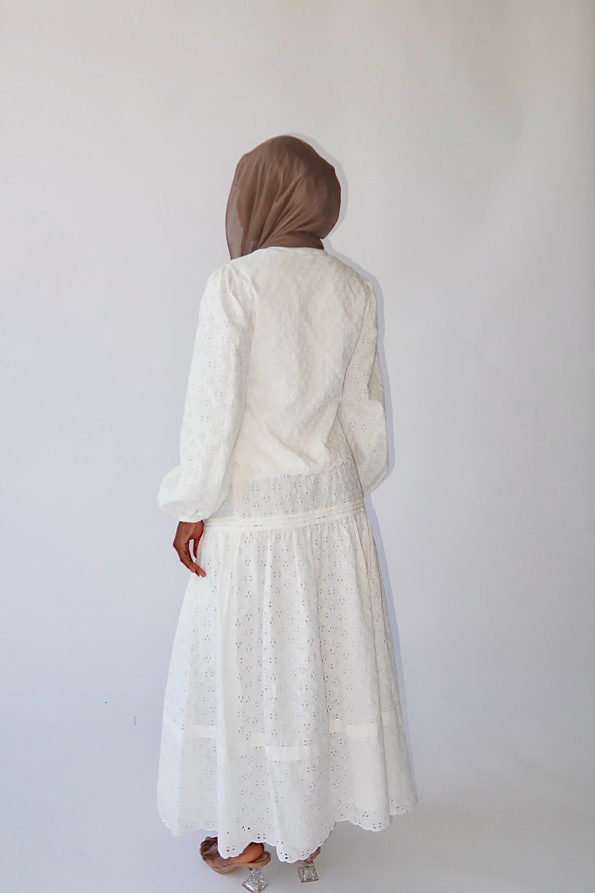 White Cotton Eyelet Lace Top & Maxi Skirt Set