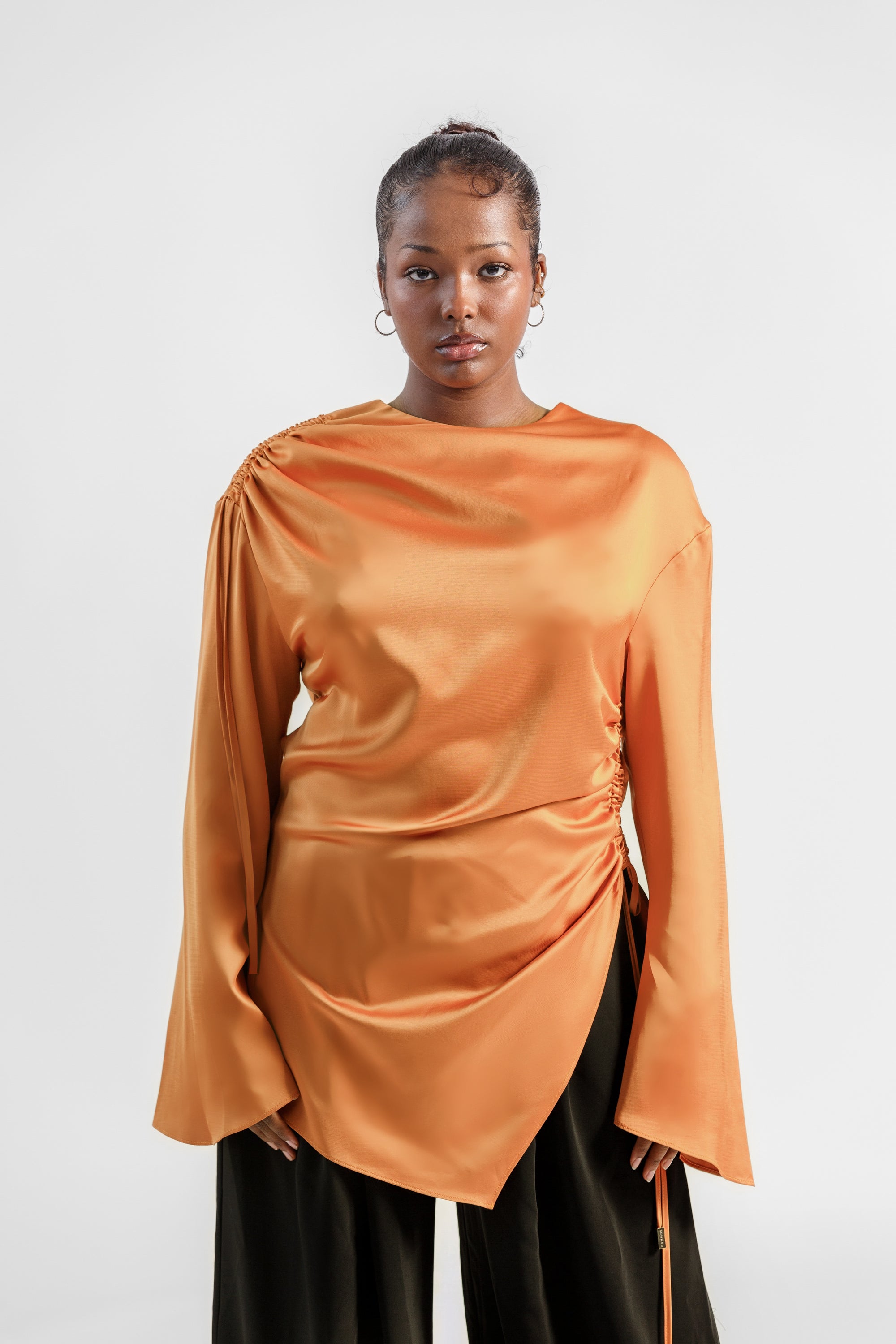 Burnt Orange Satin Ruched Tunic