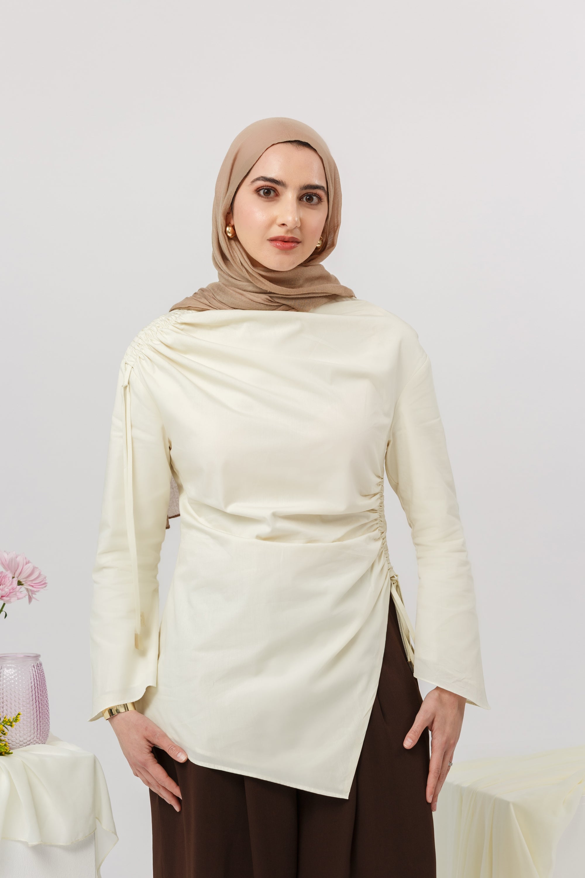 Buttercream Cotton Ruched Tunic - Final Sale
