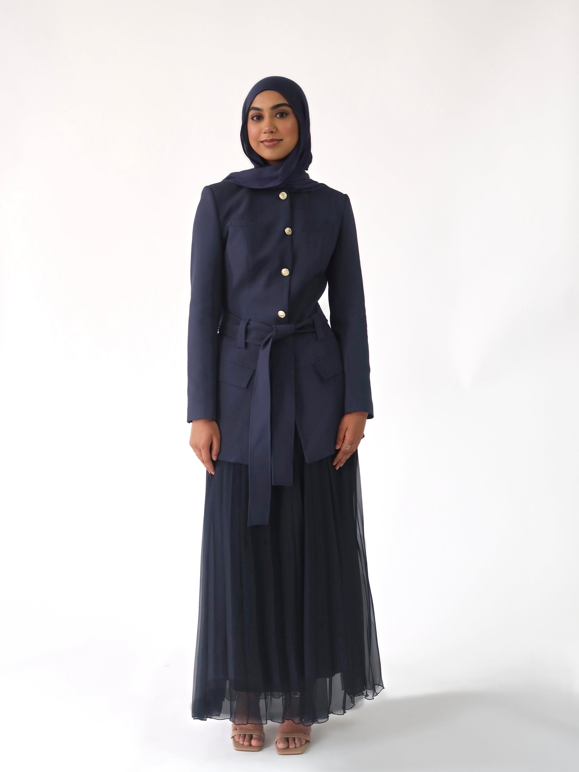 Navy Pleated Chiffon Skirt - Final Sale