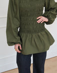 Dark Moss Cotton Smocked Tunic