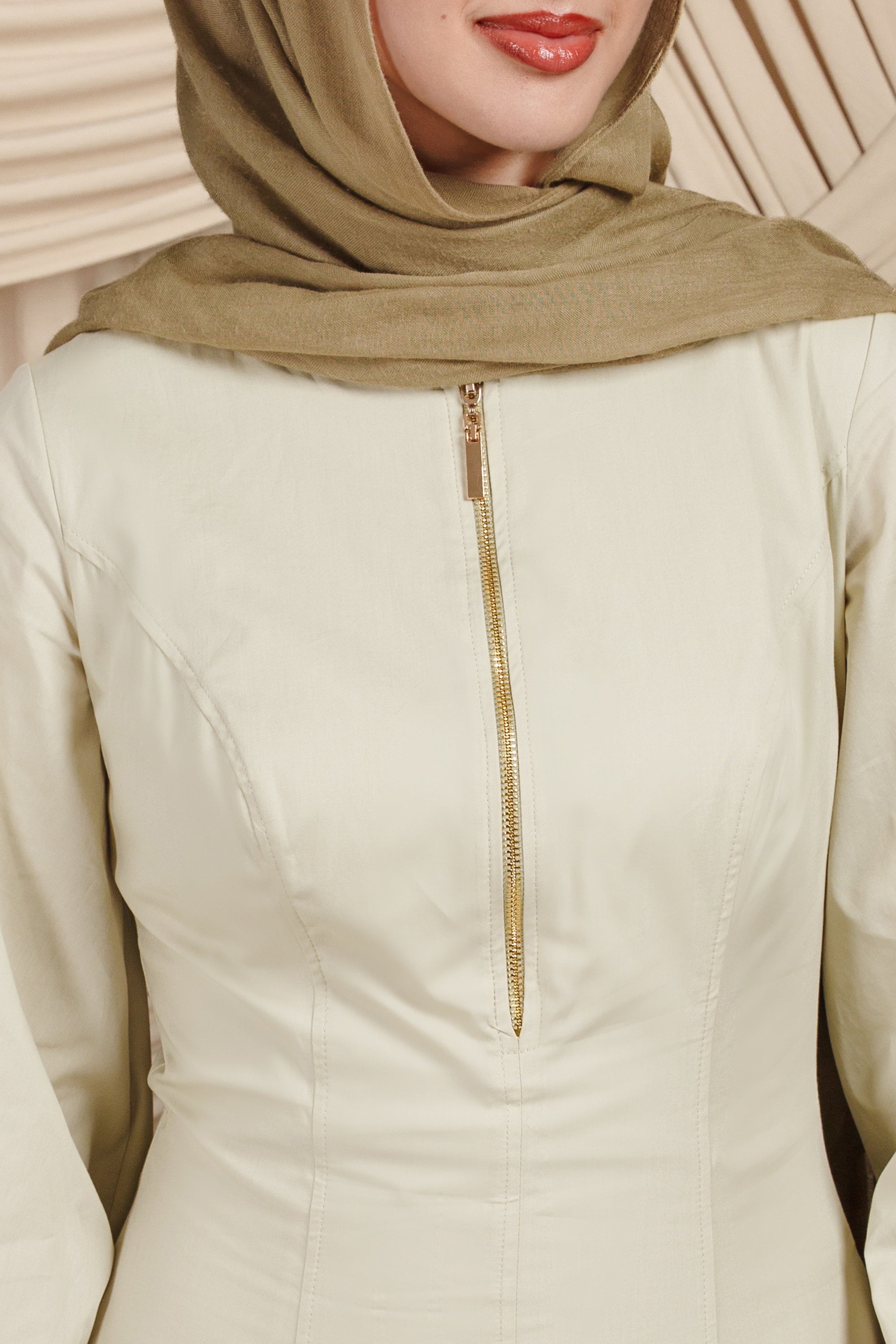 Pistachio Zip Up Cotton Dress- Final Sale