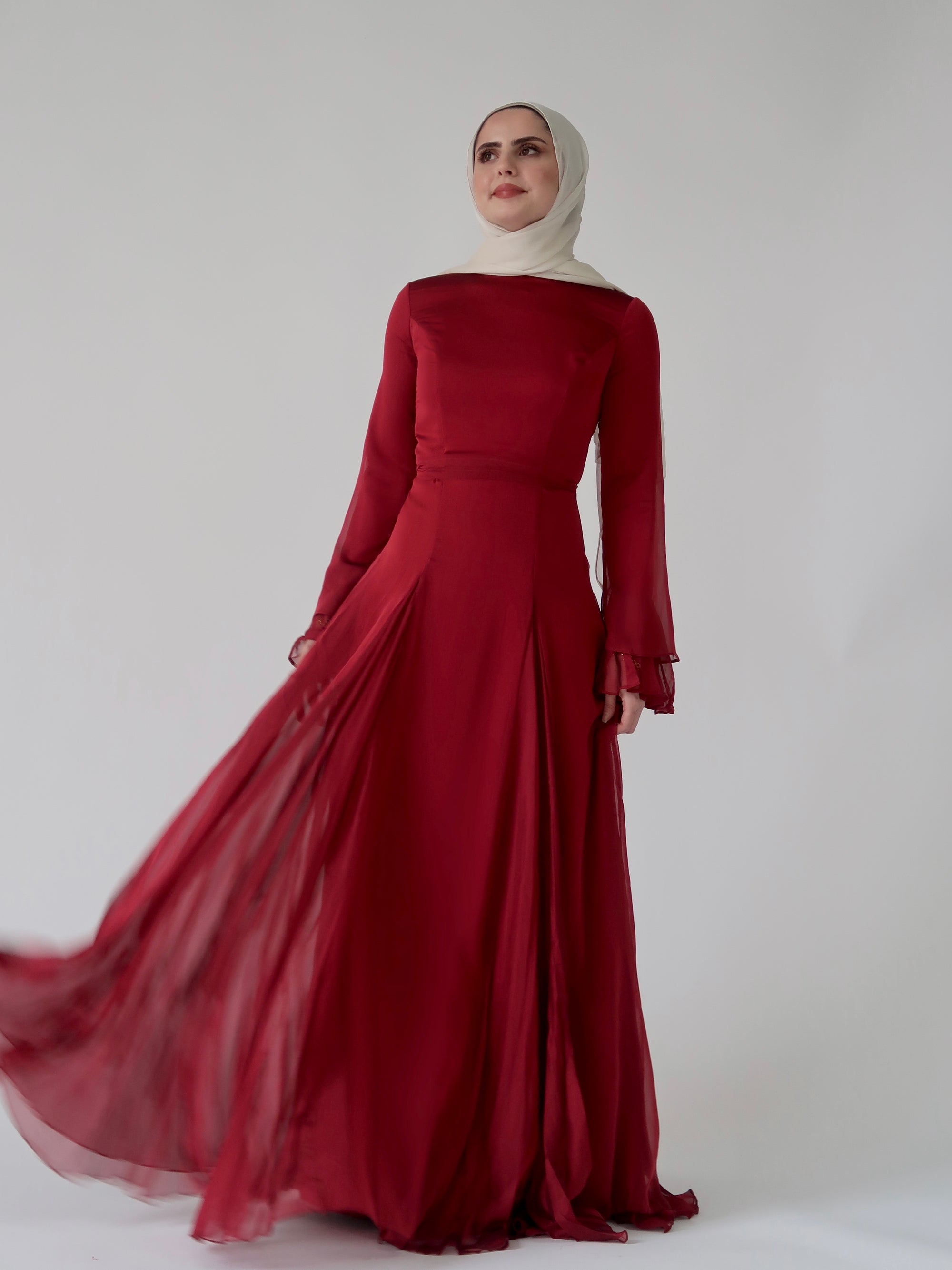 Cherry Red Pleated Slit Gown