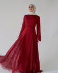 Cherry Red Pleated Slit Gown