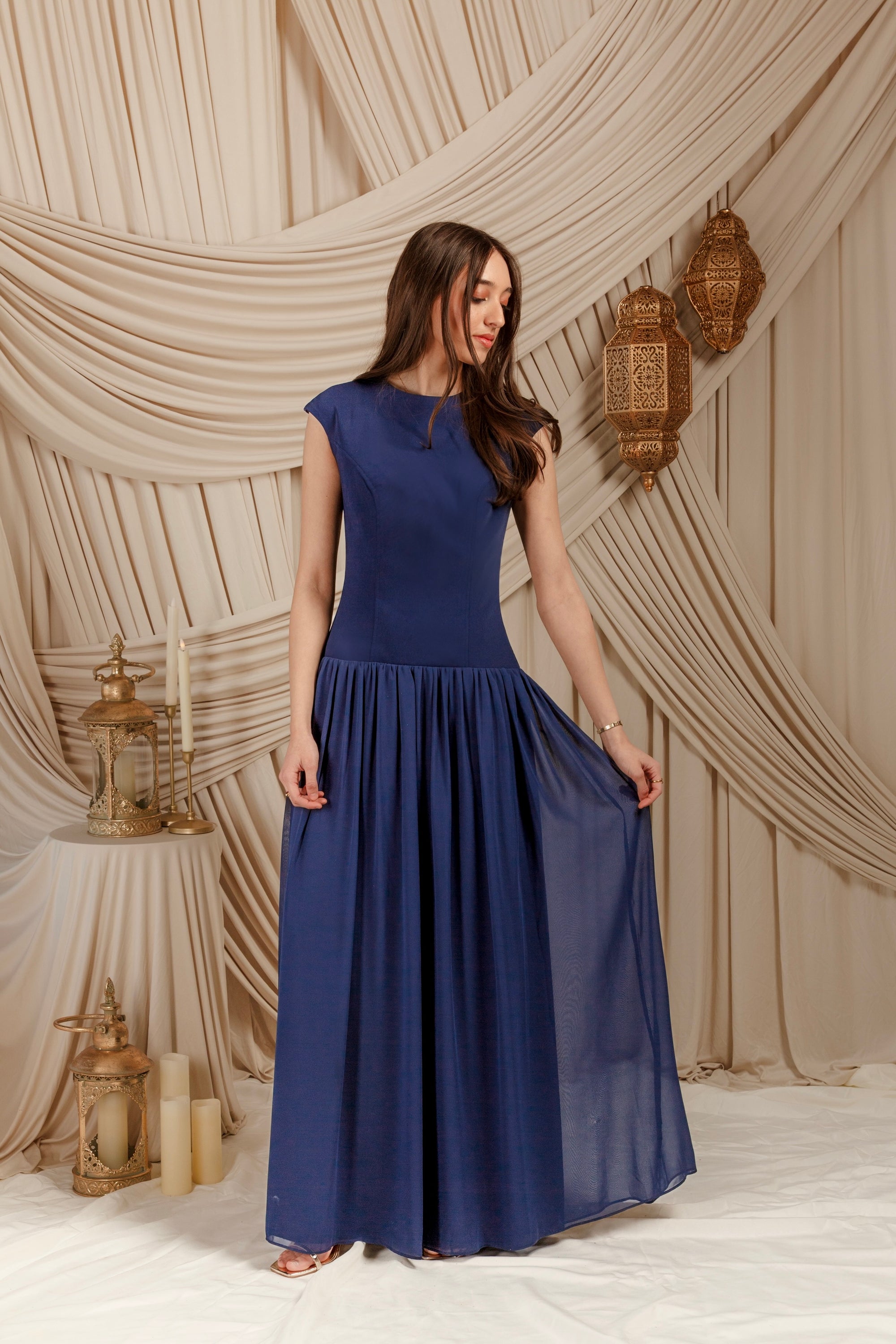 Midnight Navy Low Waisted Abaya Set (2 pcs) - Final Sale