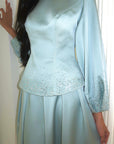 Icy Blue Embellished Satin Peplum Set