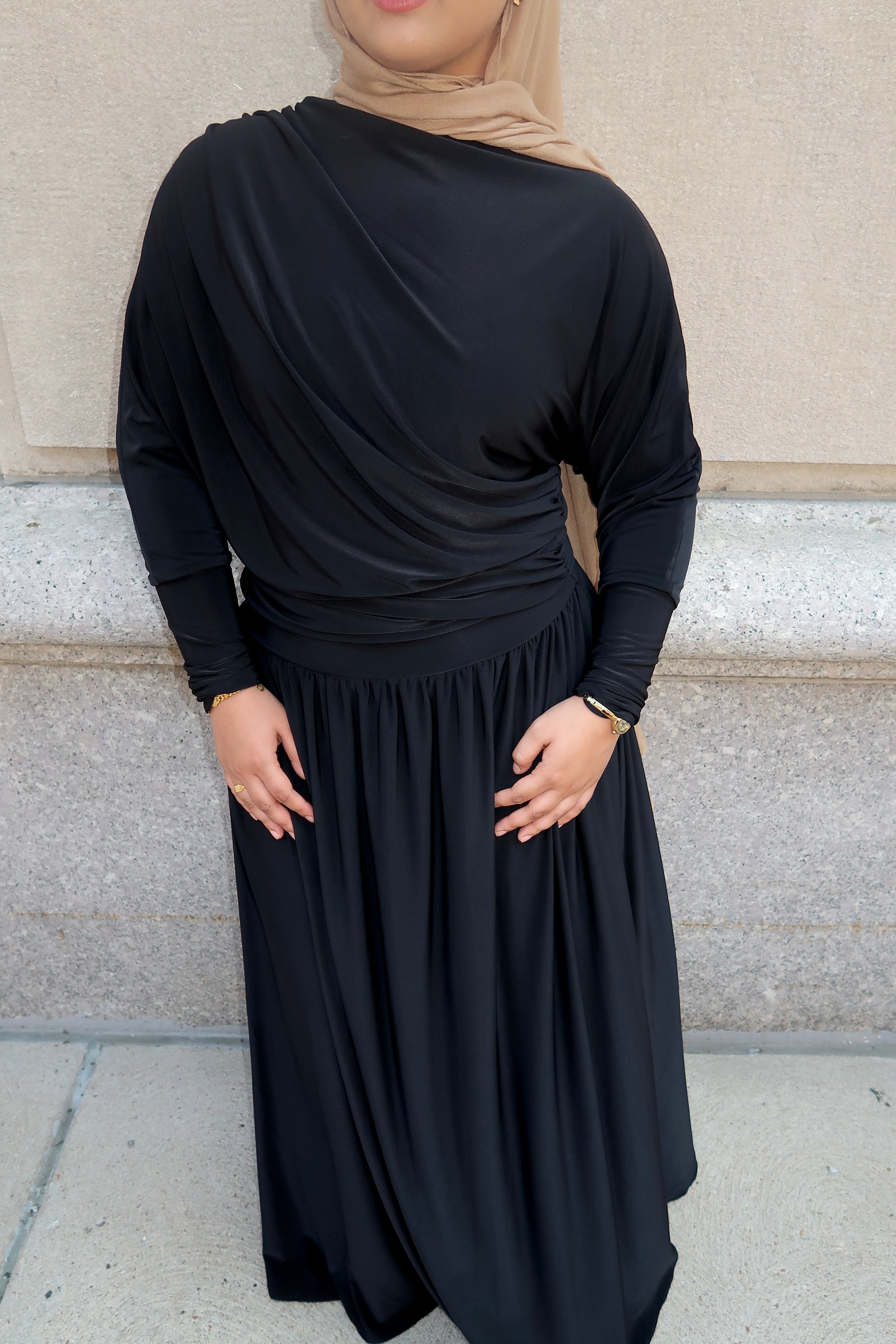 Black Batwing Jersey Maxi Dress