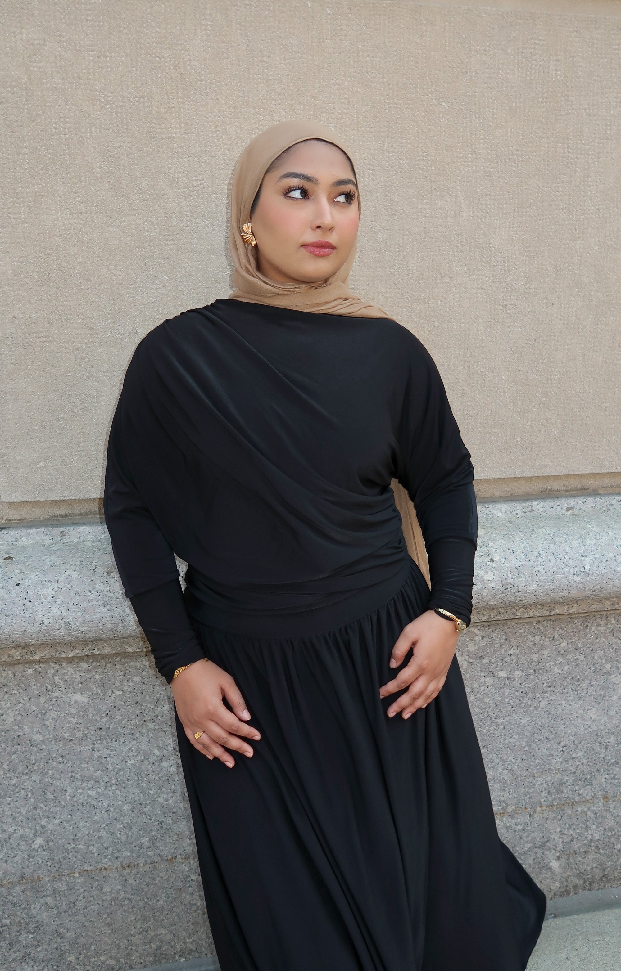 Black Batwing Jersey Maxi Dress