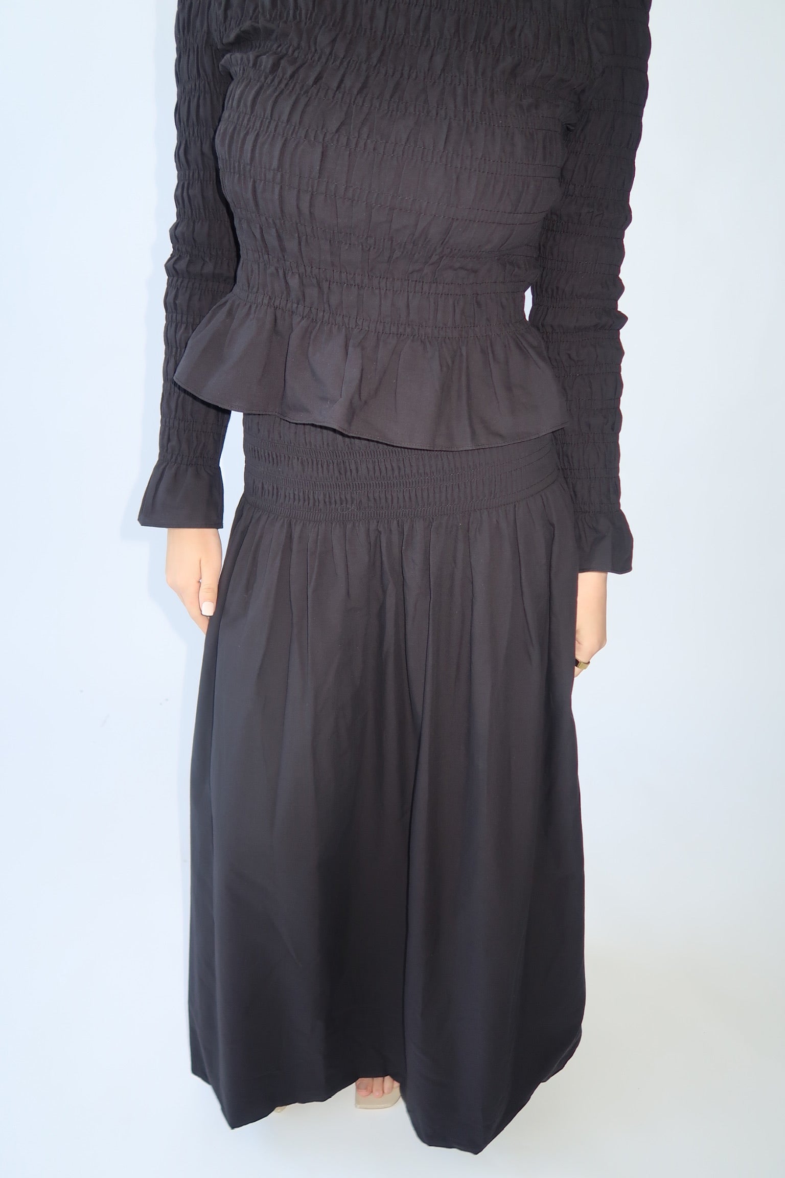 Black Ruched Top & Maxi Skirt Set