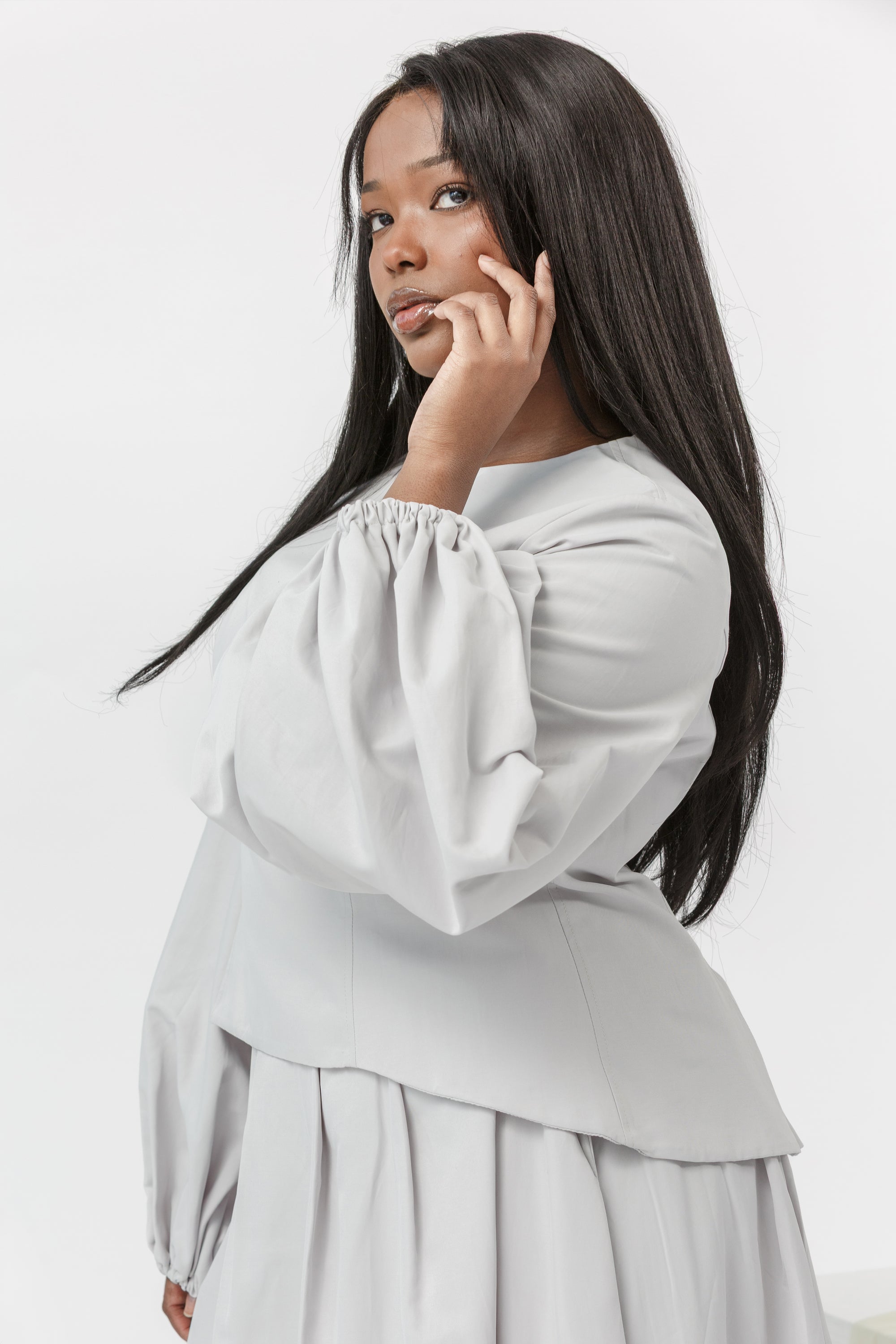 Light Gray Balloon Top & Maxi Skirt Set