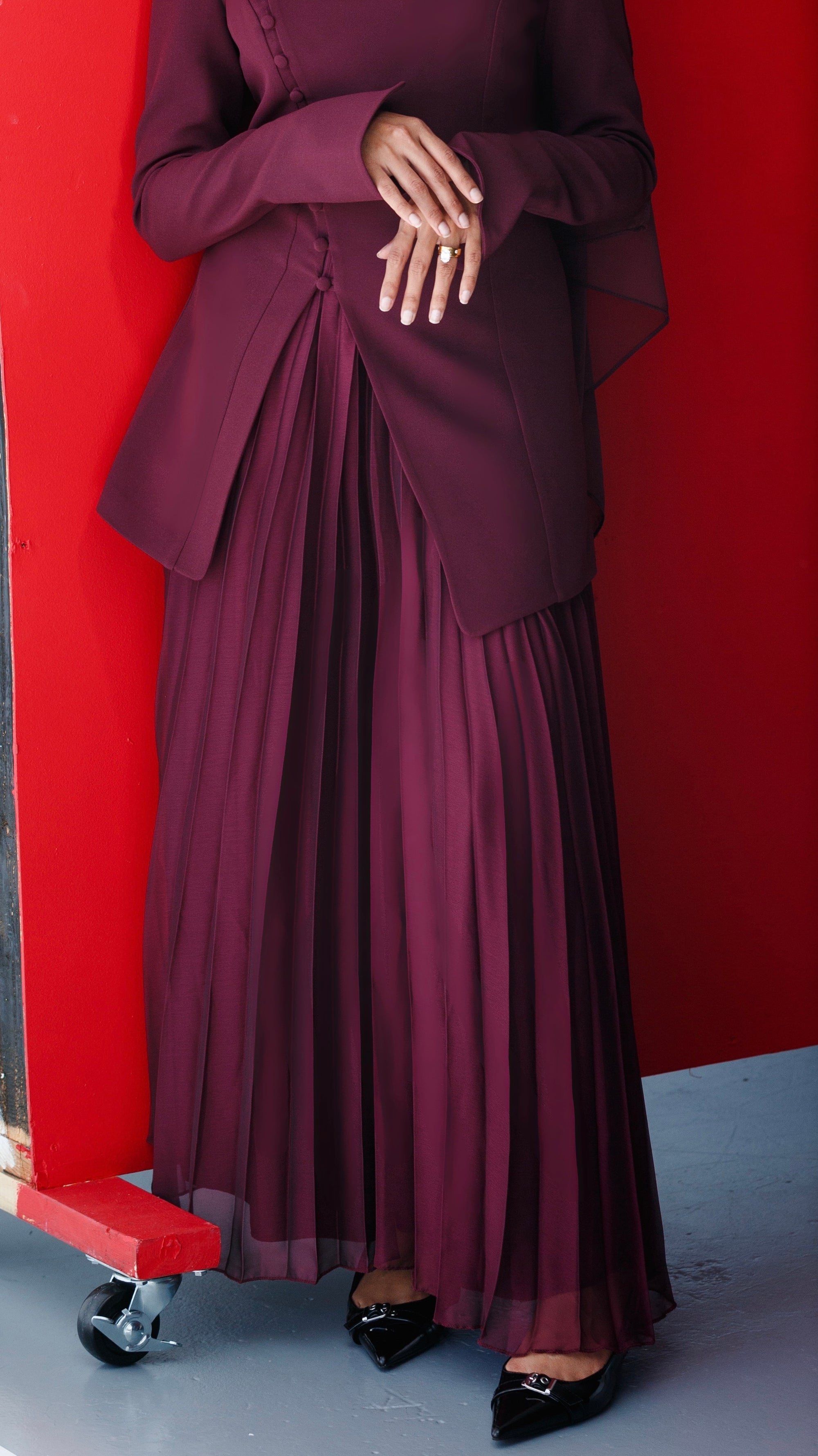 Burgundy Pleated Chiffon Skirt - Final Sale