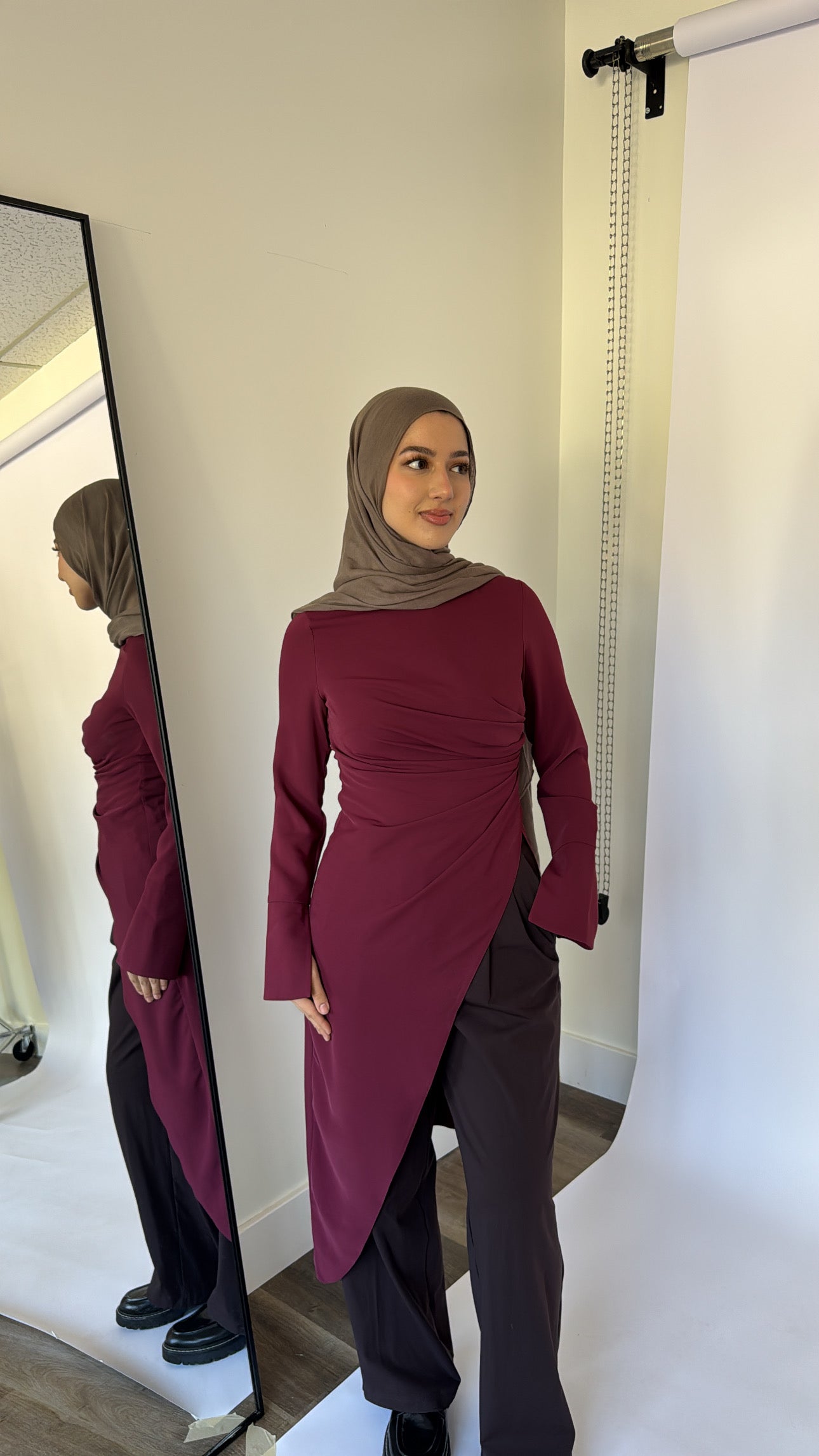 Burgundy Asymmetric Slit Tunic