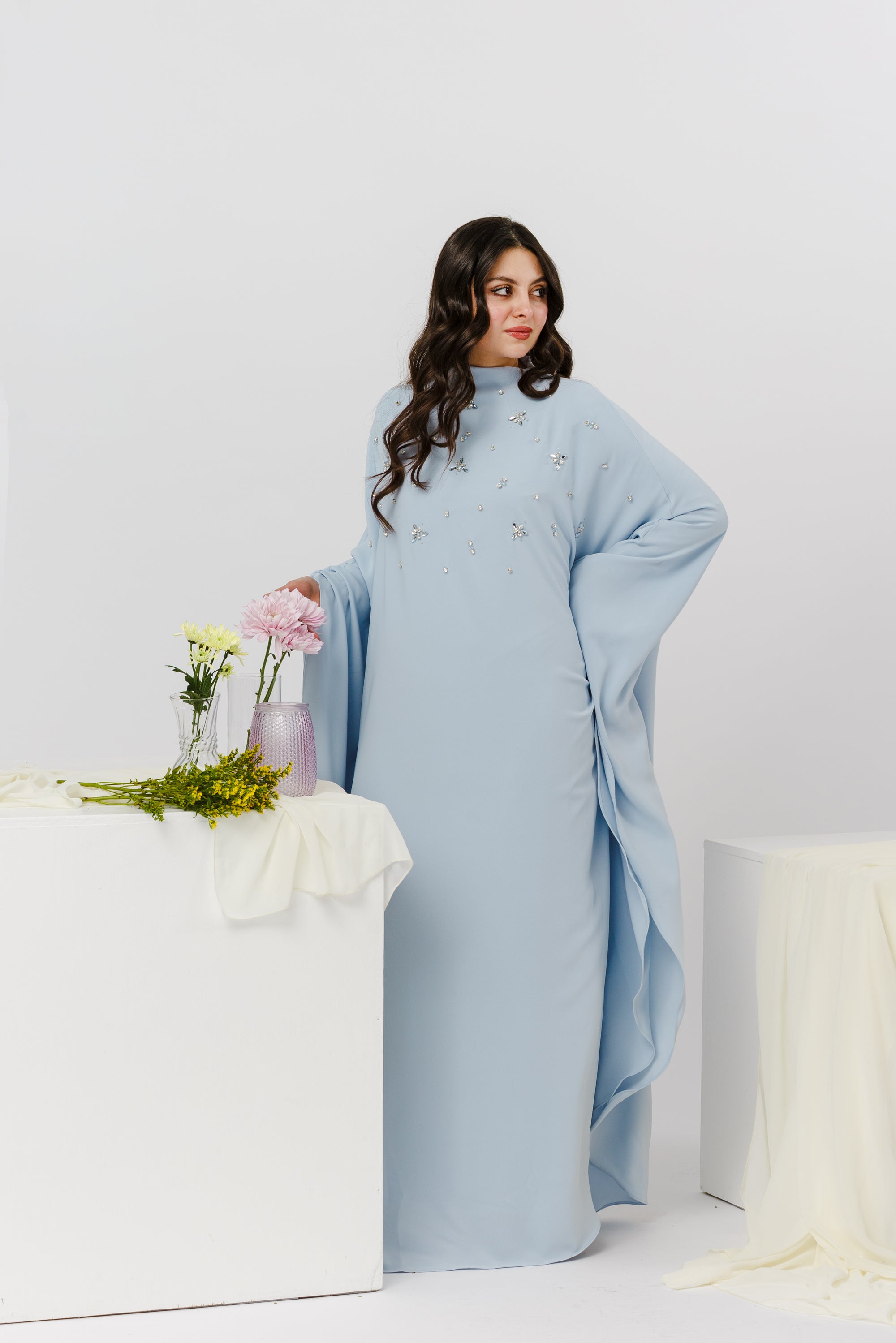 Baby Blue Beaded Kaftan Gown- Final Sale