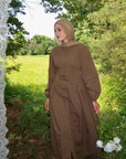 Mocha Cinched Buttoned Dress