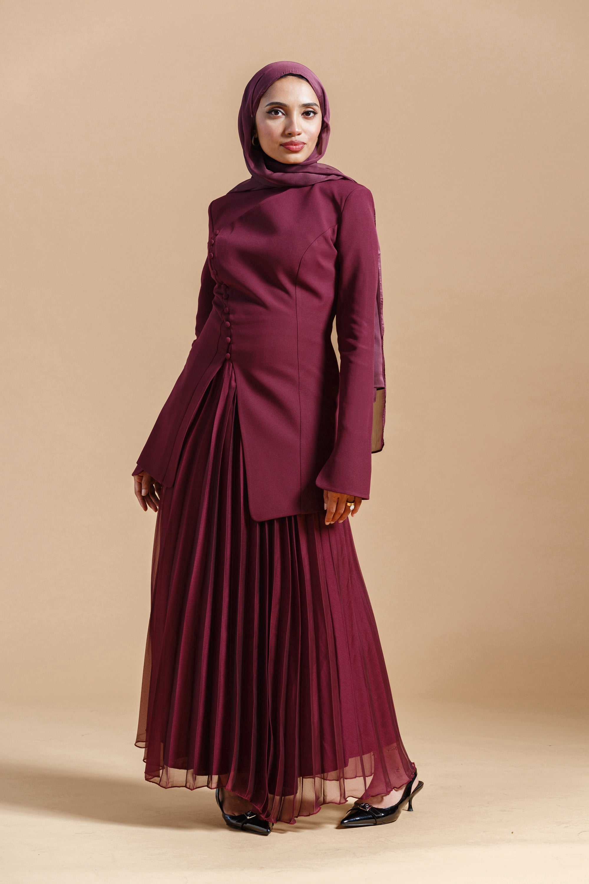 Burgundy Pleated Chiffon Skirt - Final Sale