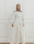 White Cinched Buttoned Dress