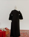Black & Cream Pleated Sleeve Abaya + Scarf Set (2 pcs)