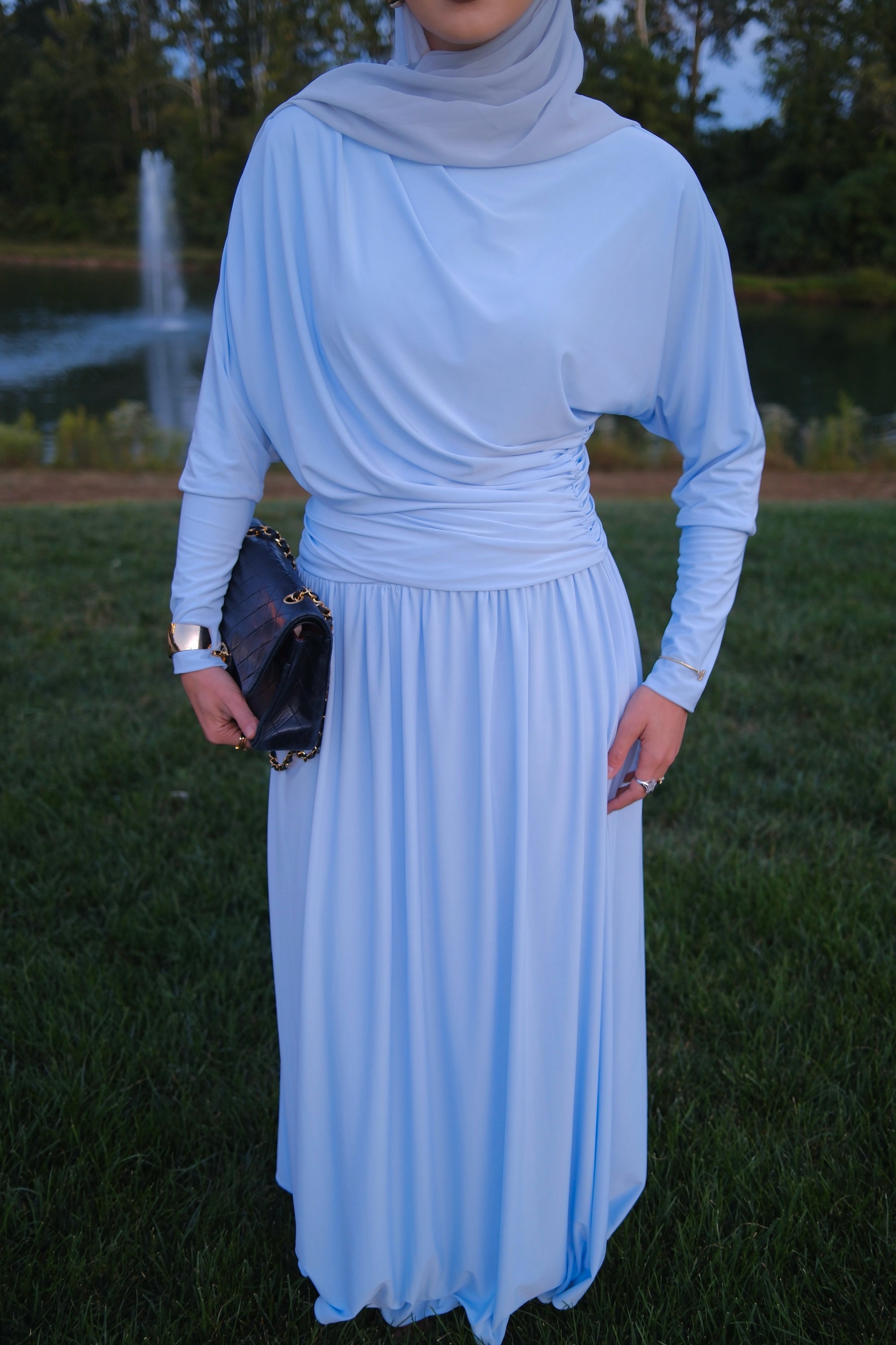 Baby Blue Batwing Jersey Maxi Dress