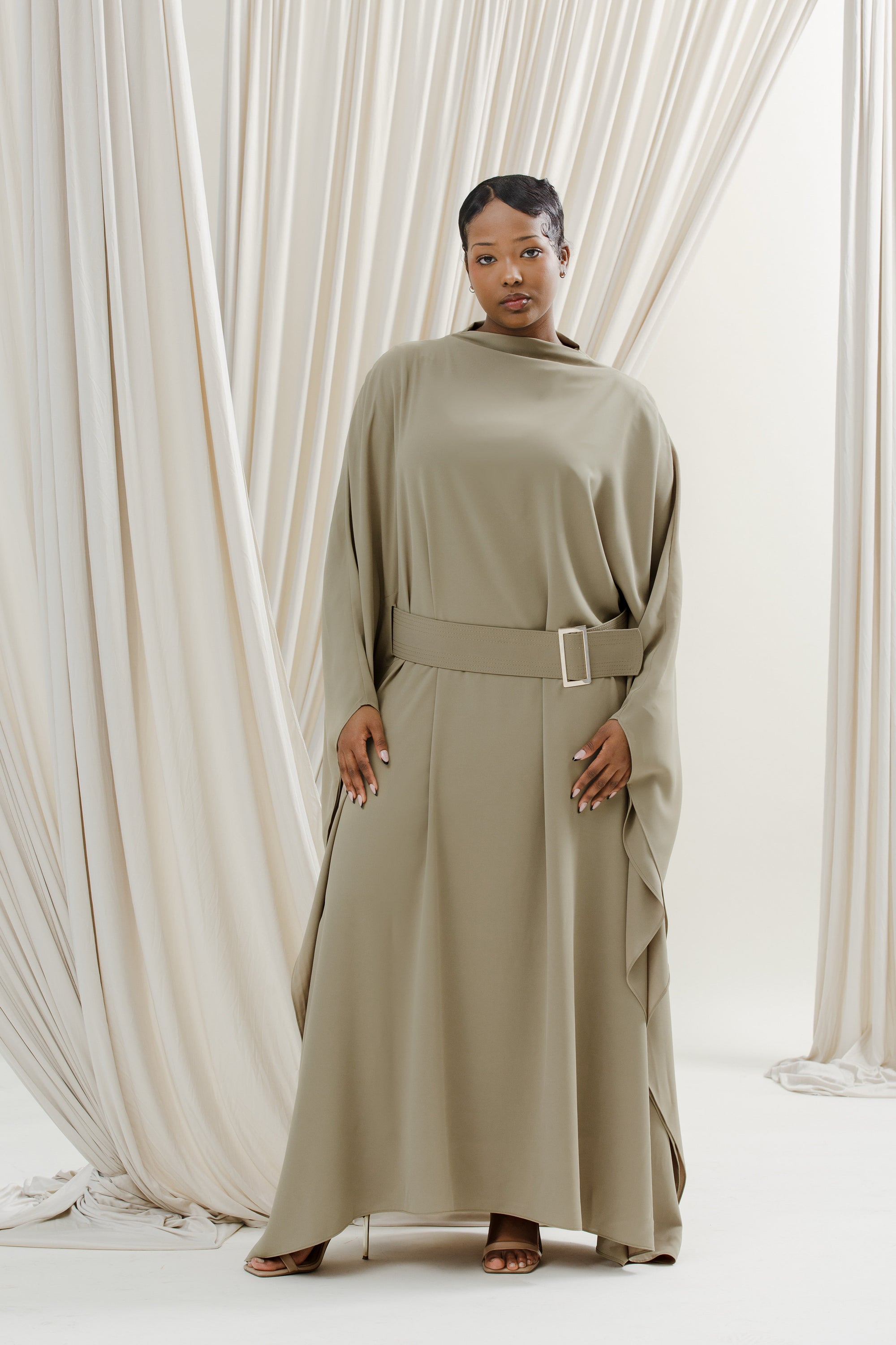 Khaki Belted Kaftan- Final Sale