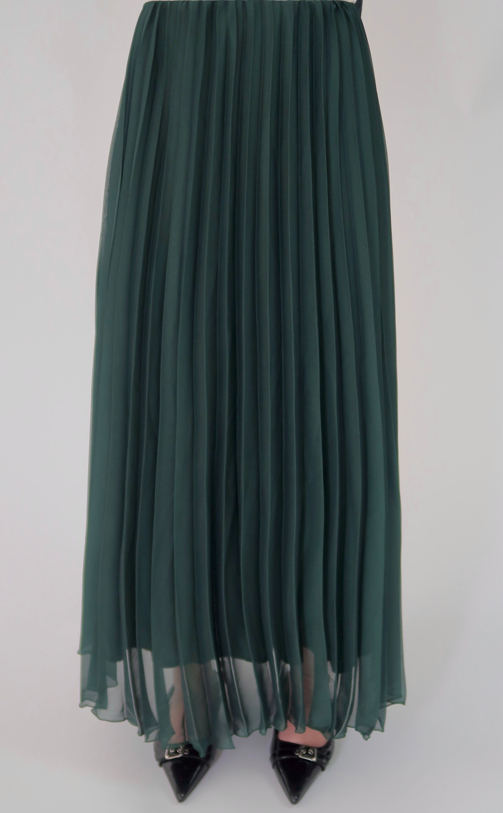 Hunter Green Pleated Chiffon Skirt - Final Sale