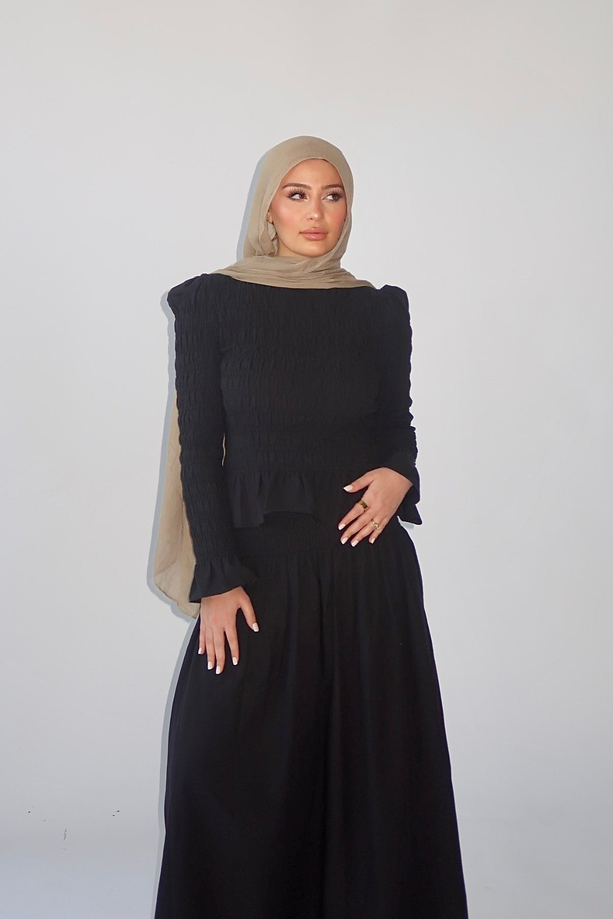 Black Ruched Top & Maxi Skirt Set