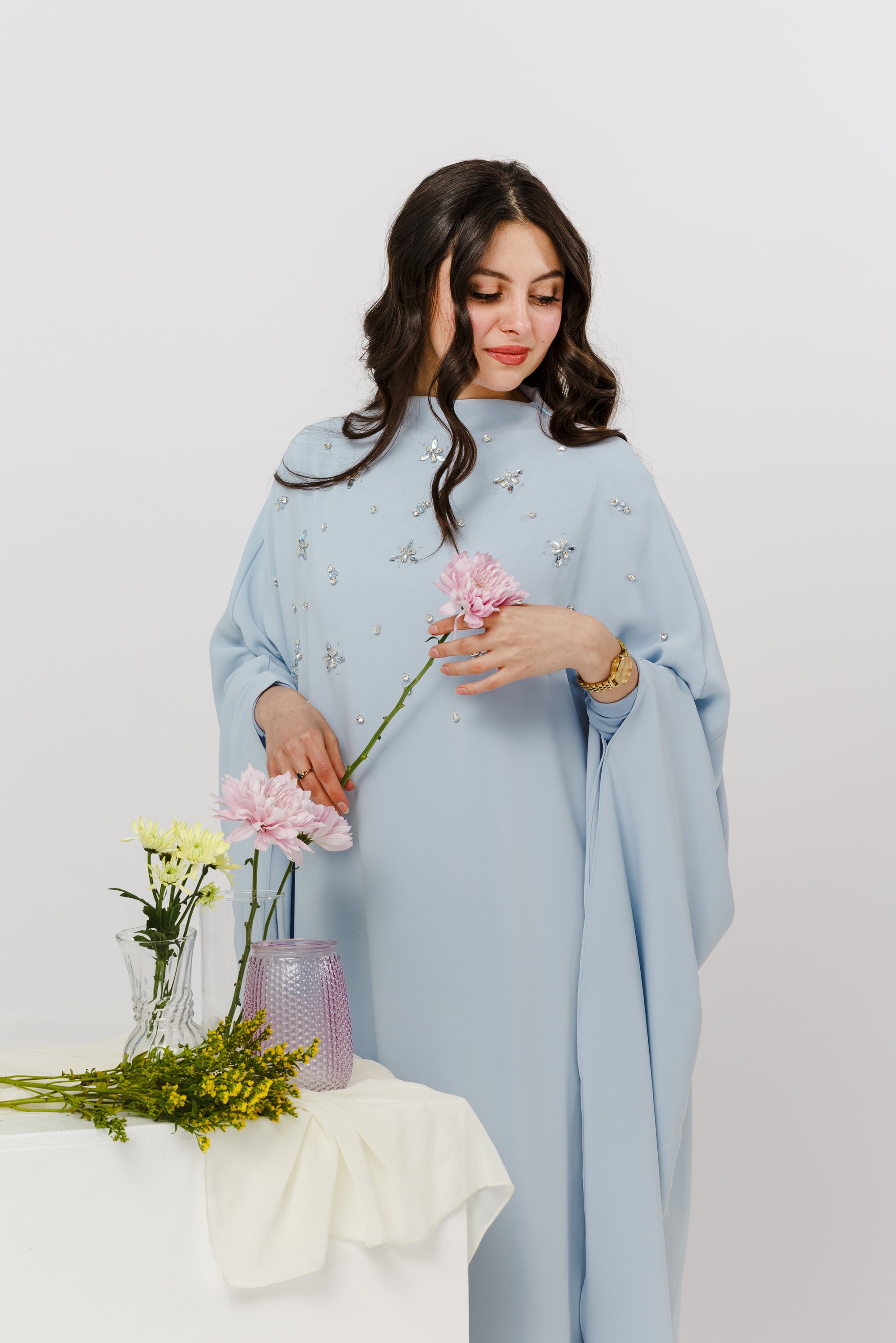Baby Blue Beaded Kaftan Gown- Final Sale