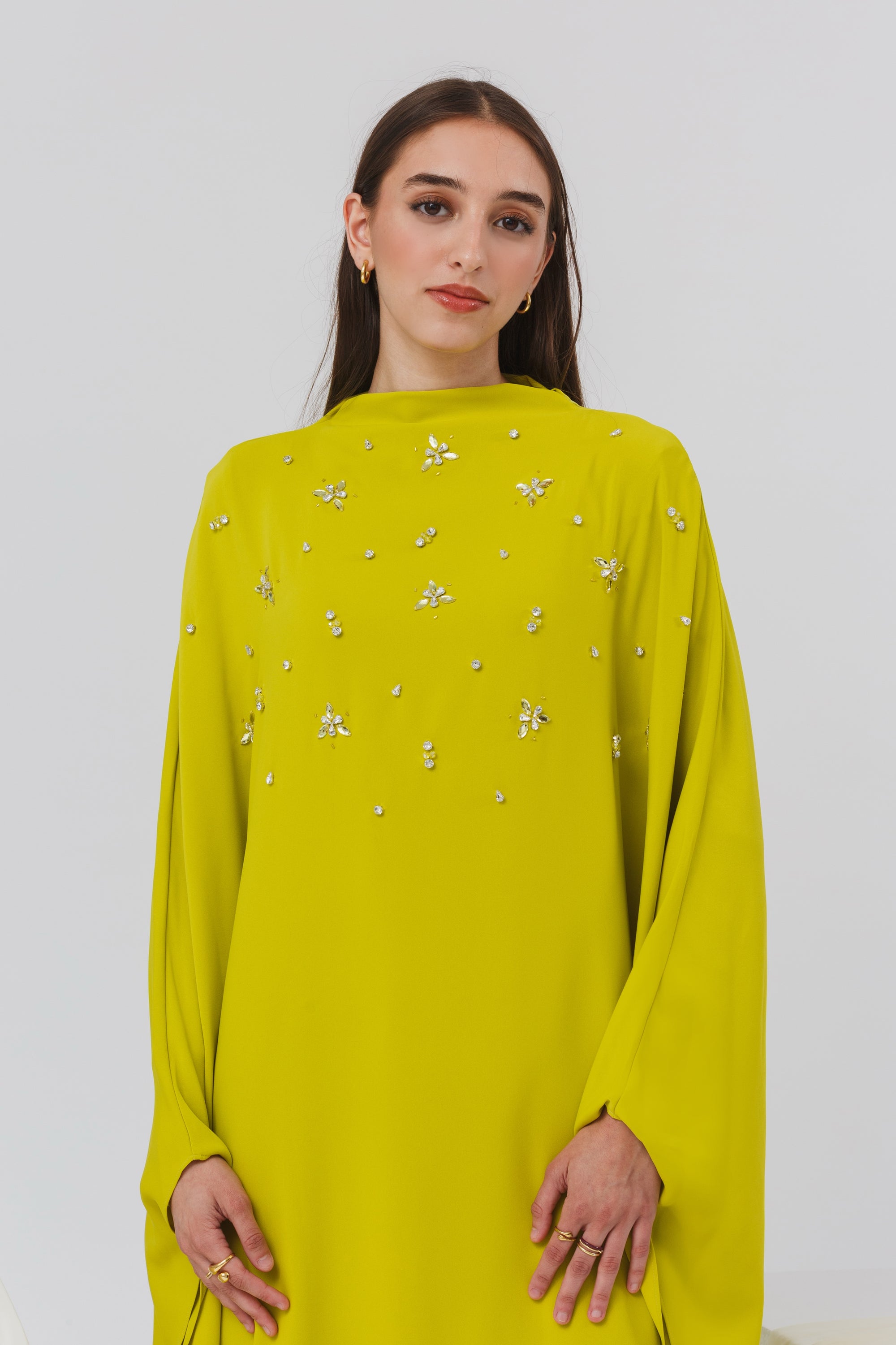 Lime Beaded Kaftan Gown- Final Sale