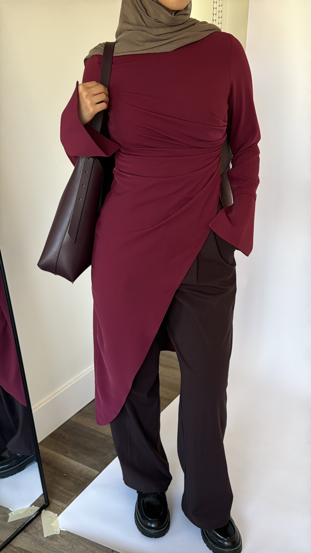 Burgundy Asymmetric Slit Tunic