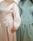 Icy Blue Embellished Satin Peplum Set