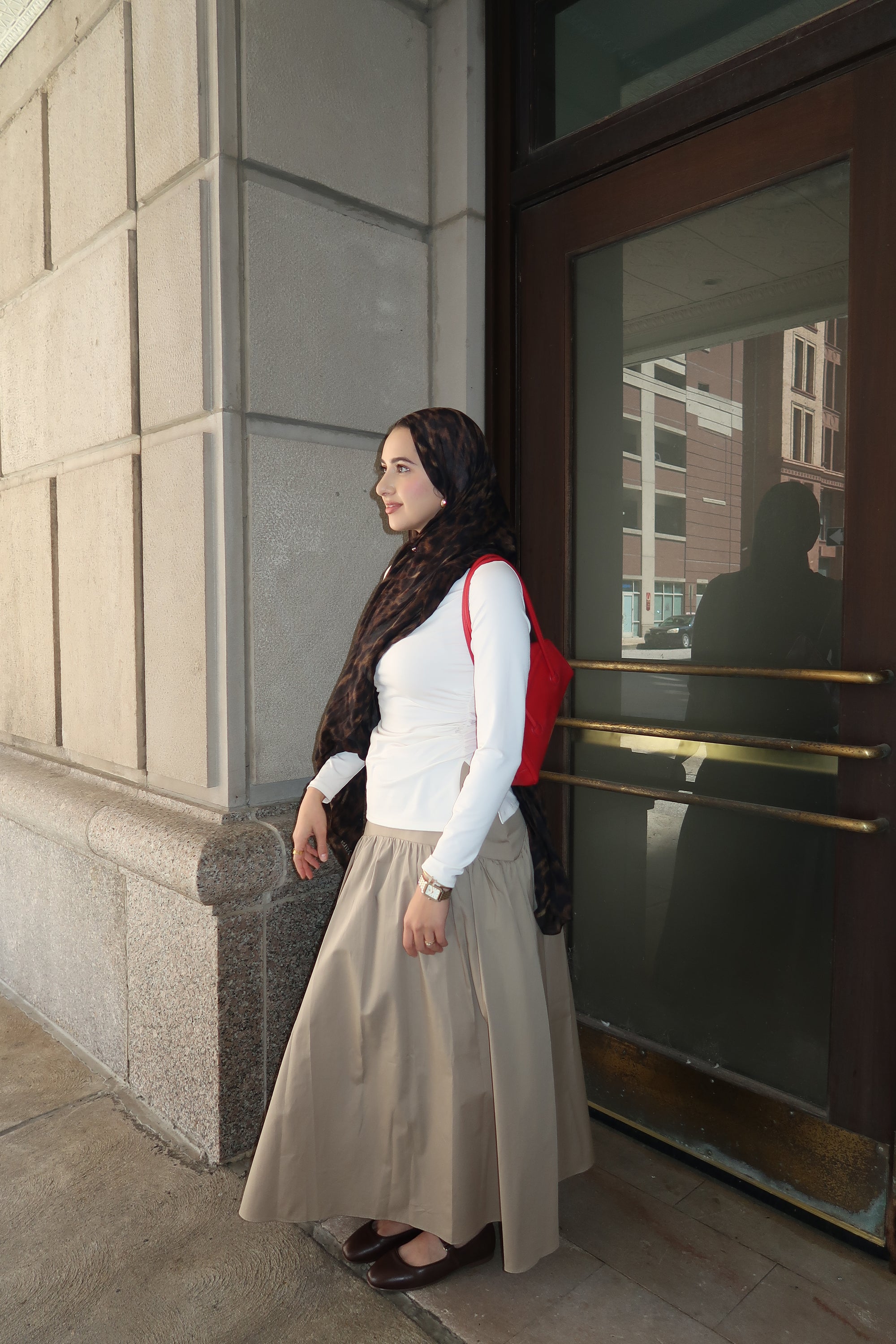 Khaki Cotton Low Waisted Skirt