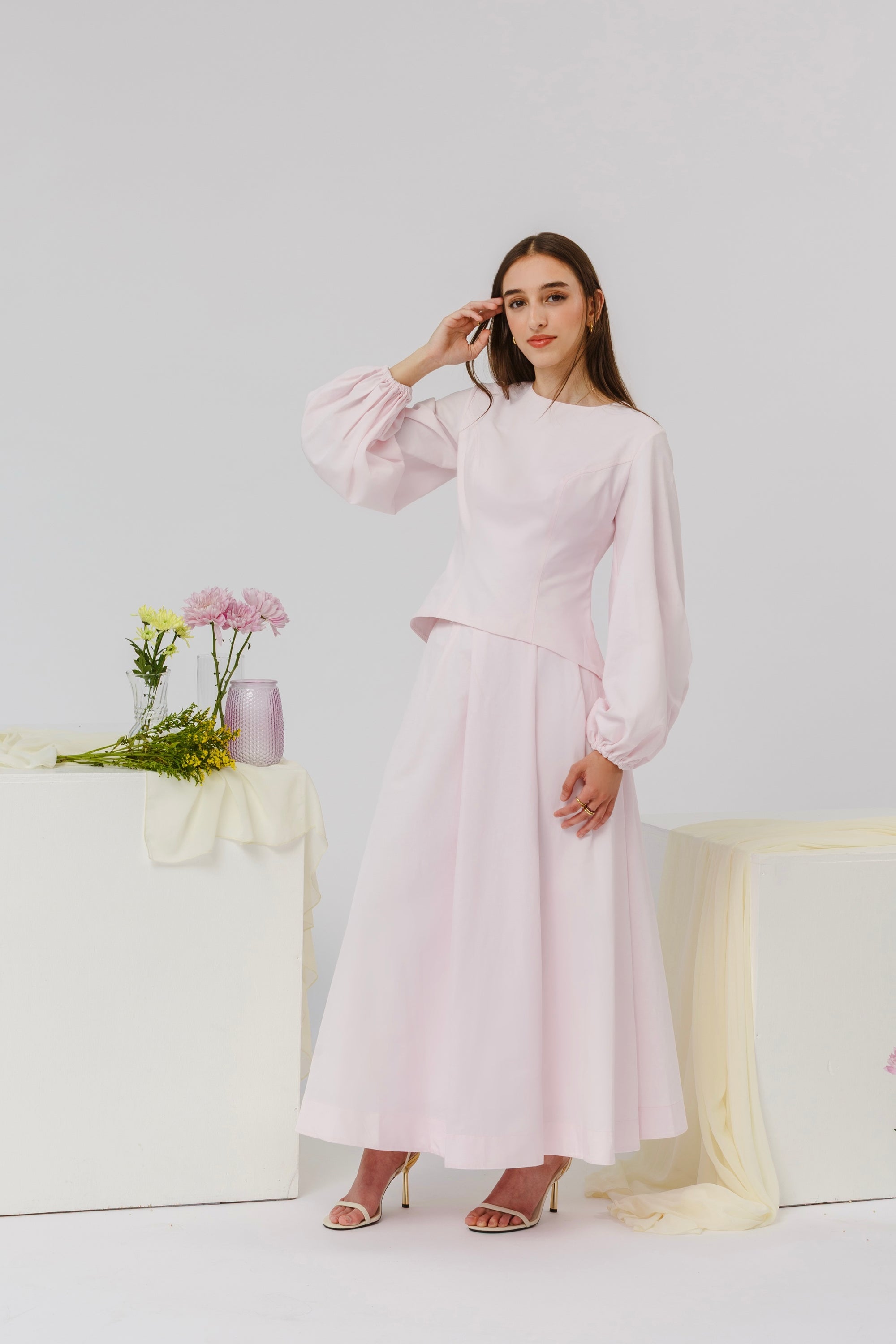 Orchid Pink Balloon Top & Maxi Skirt Set- Final Sale